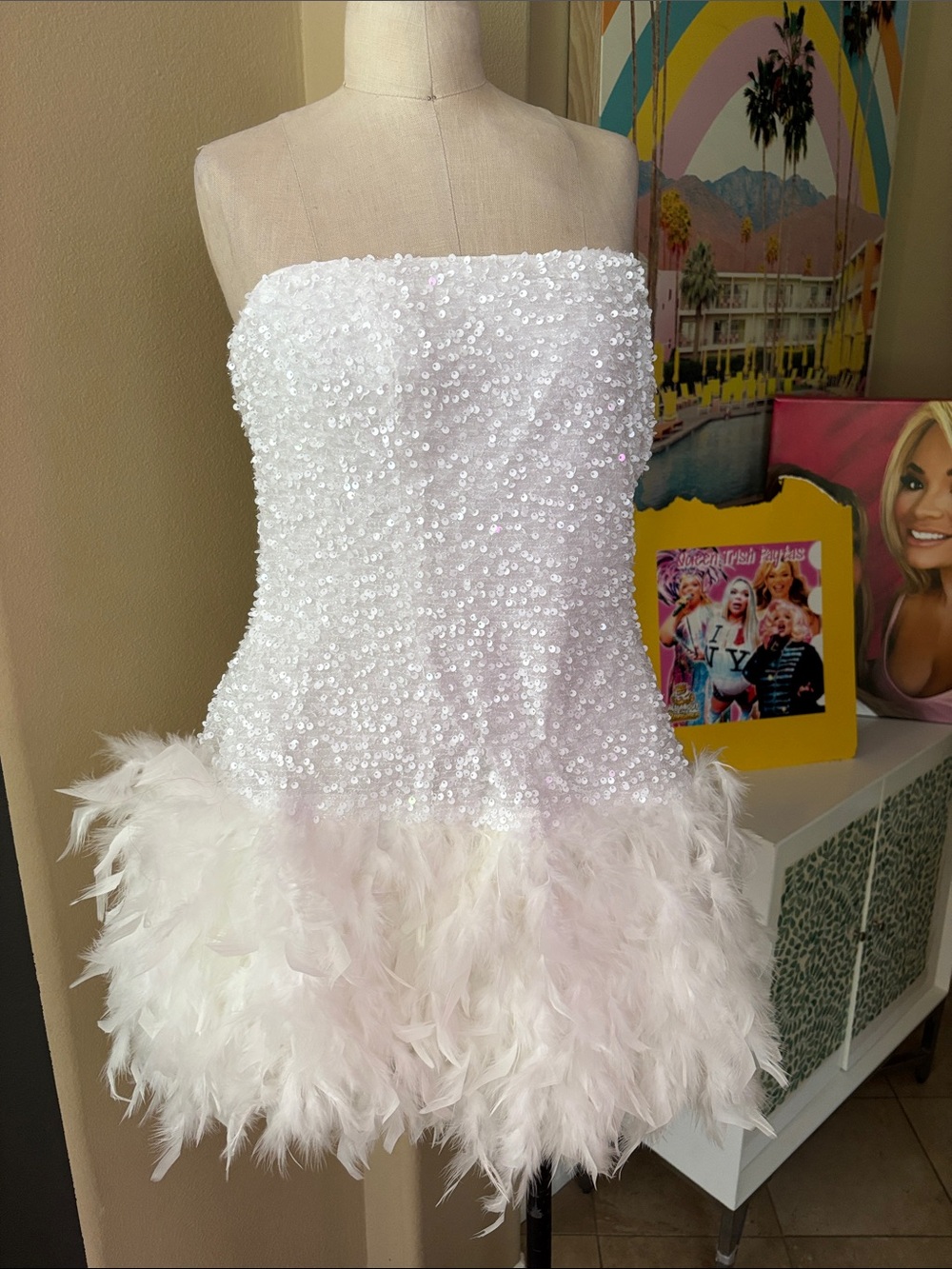 Fashion Nova Sequin/faux feather Dress